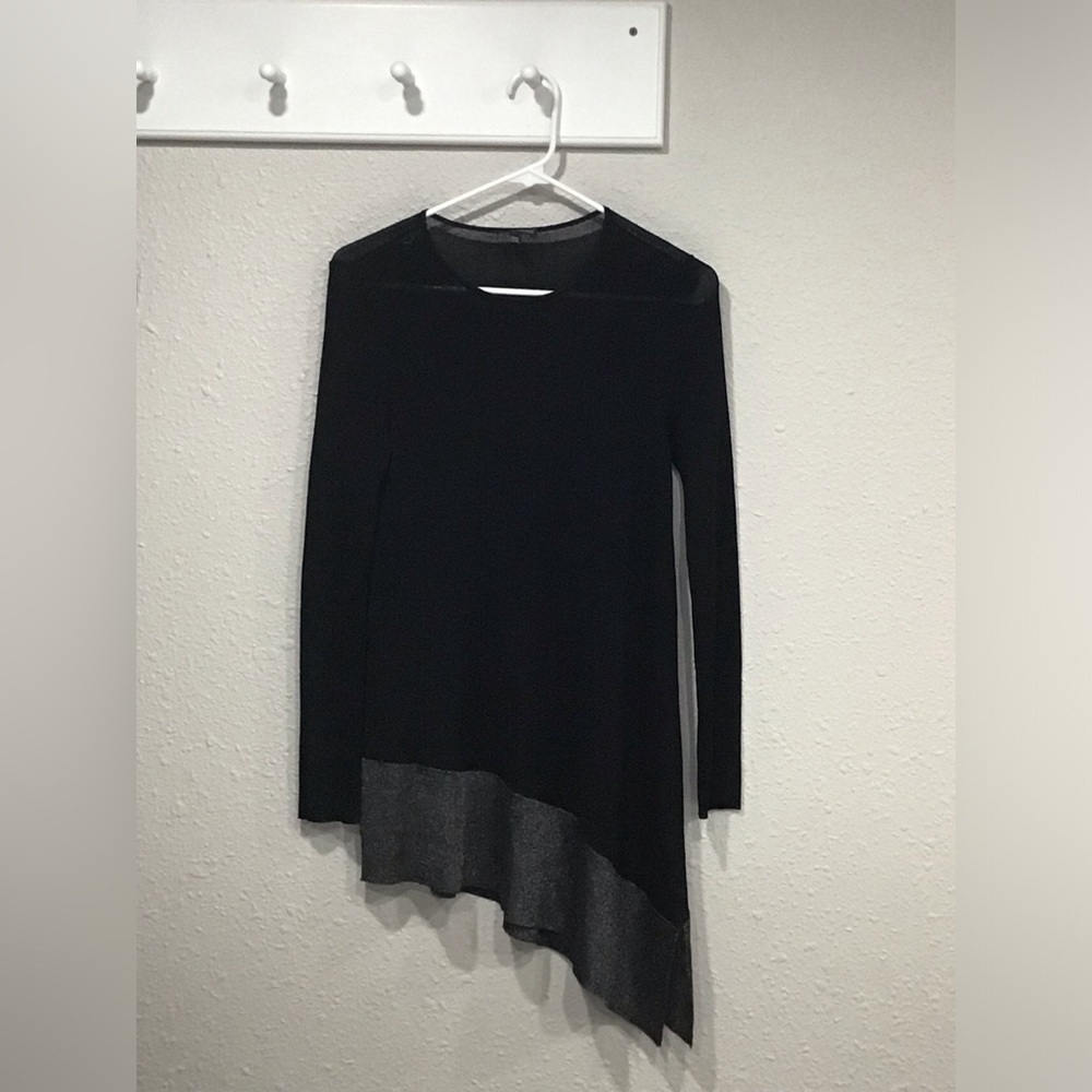 Eileen Fisher Metallic Asymmetrical Tunic Top XS Black Gray Knit Luxe Minimalist - Picture 4 of 6